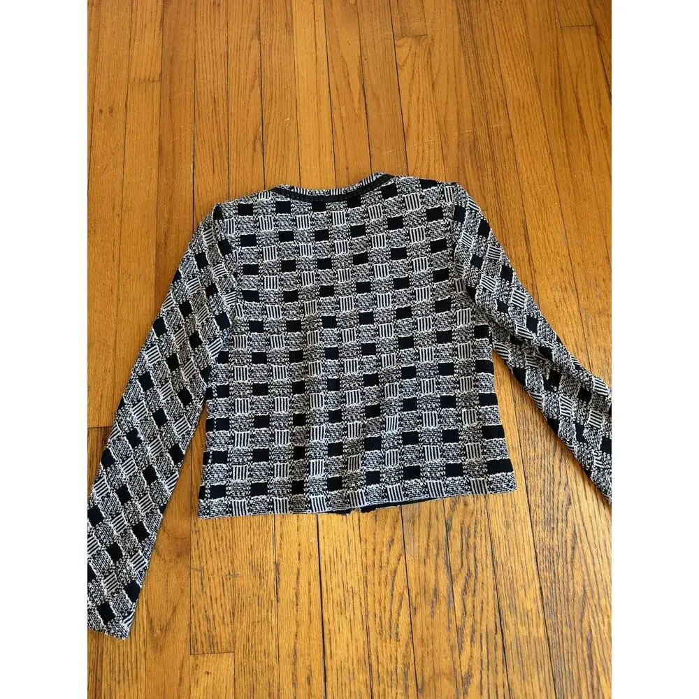 St. John Collection Sweater Womens 2 Black White Check Knit Full Zip Jacket
